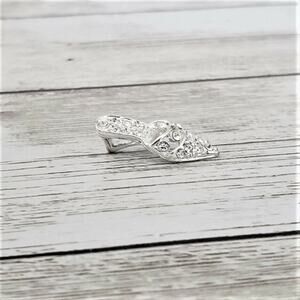 Slip On Heels Shoe Pendant Silver Tone with Clear Gems